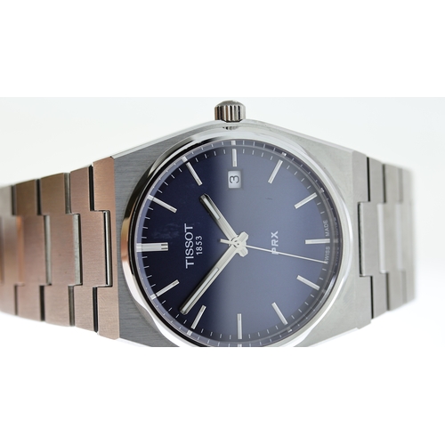 253 - TISSOT PRX REF T137410A W/BOX, approx 38mm indigo dial with baton hour markers, date aperture at 3 o... 