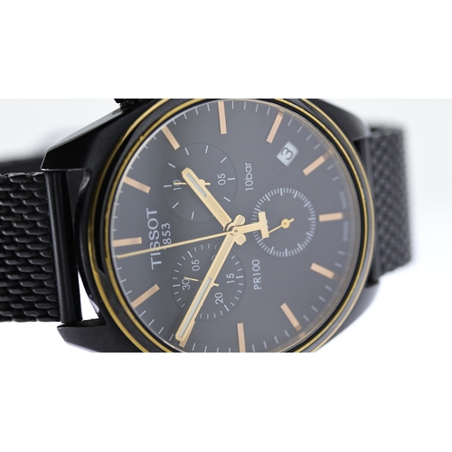 257 - TISSOT PR100 CHRONOGRAPH REF T101417A, approx 38mm black dial with rose gold baton hour markers, dat... 