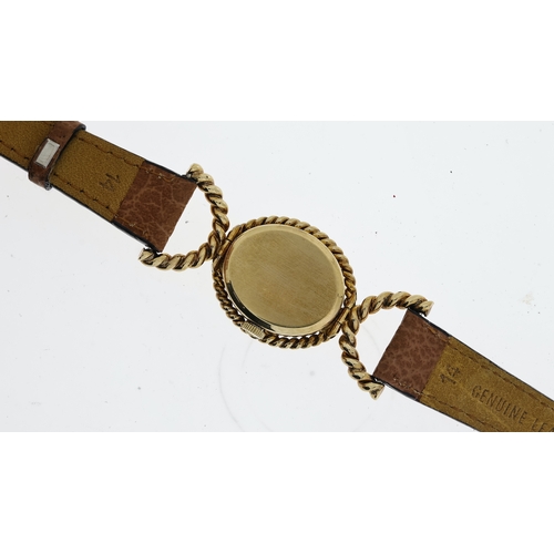 33 - 9CT ROY KING MECHANICAL WRISTWATCH CIRCA 1970's, oval black dial, 9ct rope case, approx 23mm, brown ... 