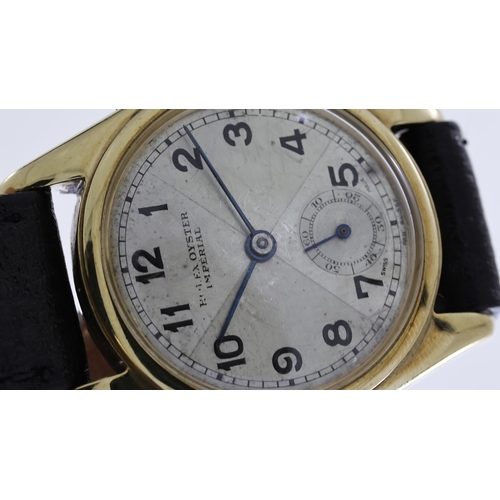 35 - 9CT ROLEX IMPERIAL OYSTER REFERENCE 2574 BOX SIZE CIRCA 1937, circular silver quatered sector dial w... 