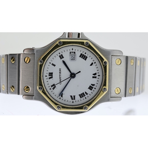 38 - CARTIER SANTOS OCTAGON AUTOMATIC, circular white dial with roman numeral hour markers, date aperture... 