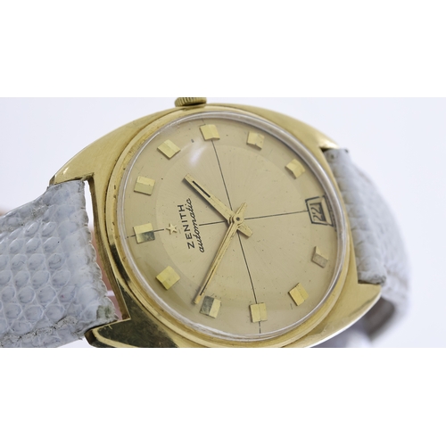 4 - 18CT VINTAGE ZENTIH AUTOMATIC WRISTWATCH CIRCA 1970's, circular champagne dial with baton hour marke... 