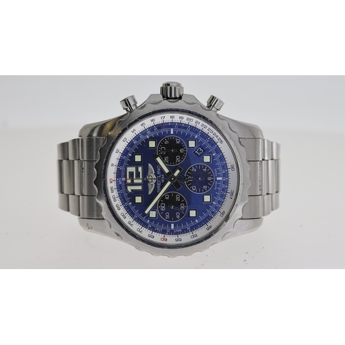 58 - BREITLING CHRONOSPACE CHRONOGRAPH A23360 BOX, circular sunburst blue dial with applied hour markers,... 