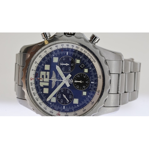 58 - BREITLING CHRONOSPACE CHRONOGRAPH A23360 BOX, circular sunburst blue dial with applied hour markers,... 