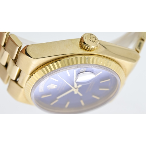 60 - RARE 18CT ROLEX OYSTERQUARTZ DAY-DATE REFERENCE 19018 WITH BOX, blue dial with gold hour markers, ou... 