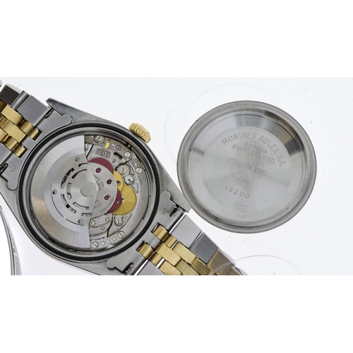 61 - ROLEX OYSTER PERPETUAL DATEJUST 36 REFERENCE 16233 circa 1990,  black diamond dot dial, gold hands a... 