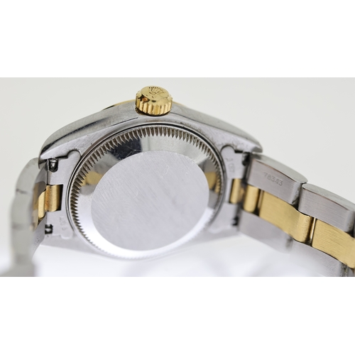 66 - LADIES ROLEX DATEJUST 26 STEEL & GOLD W/BOX, approx 24mm circular champagne dial with baton hour mar... 