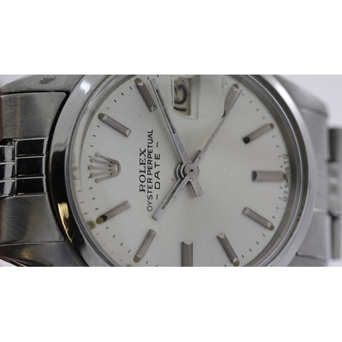 67 - ROLEX OYSTER PERPETUAL DATE REFERENCE 6515, silver dial, polished bezel, inner case back signed and ... 