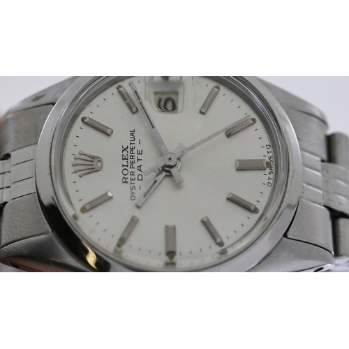67 - ROLEX OYSTER PERPETUAL DATE REFERENCE 6515, silver dial, polished bezel, inner case back signed and ... 