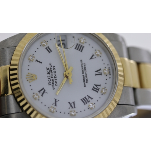 68 - ROLEX OYSTER PERPETUAL DATE REFERENCE 68723, white after market dial diamond set, fluted beel, 31mm ... 