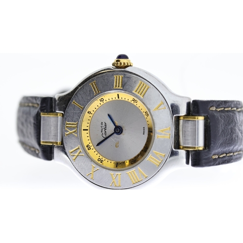 73 - MUST DE CARTIER 21 REF 1340, approx 27mm grey dial, yellow gold rehaut with minute markers, stainles... 