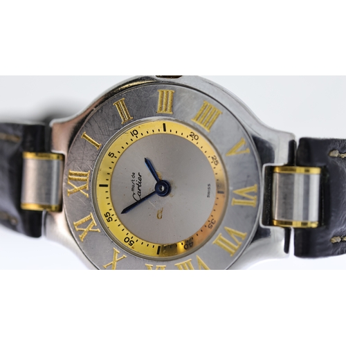 73 - MUST DE CARTIER 21 REF 1340, approx 27mm grey dial, yellow gold rehaut with minute markers, stainles... 