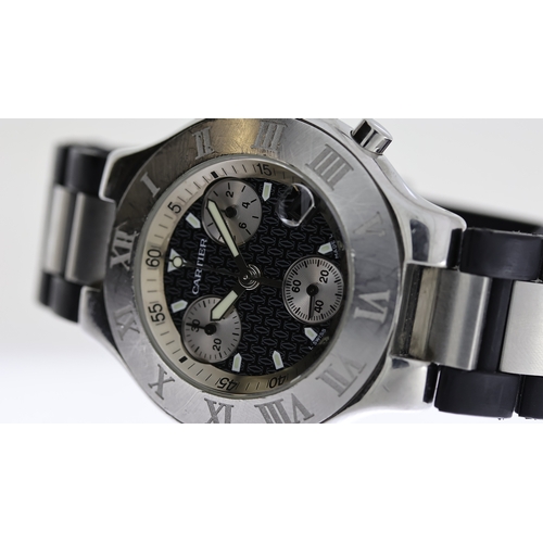 74 - CARTIER CHRONOGRAPH 21 REFERENCE 2424, black dial, triple register chrnograph, luminous hourmarkers,... 