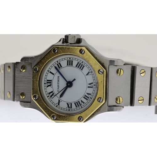 76 - CARTIER SANTOS OCTAGON REF AC 9.80 CIRCA 1990'S, approx 24mm white dial with Roman Numeral hour mark... 