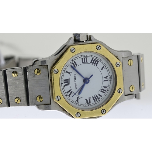 76 - CARTIER SANTOS OCTAGON REF AC 9.80 CIRCA 1990'S, approx 24mm white dial with Roman Numeral hour mark... 