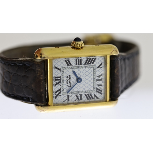 78 - MUST DE CARTIER TANK REFERENCE 2415 QUARTZ WRISTWATCH, rectangular silver guilloche style dial with ... 