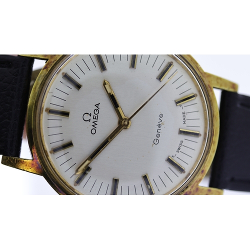 82 - vintage omega geneve reference 135.070, circular dial with onyx set hour markers, minute track, 34mm... 