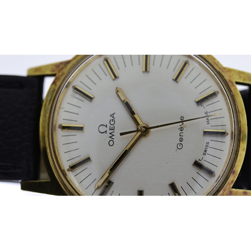 82 - vintage omega geneve reference 135.070, circular dial with onyx set hour markers, minute track, 34mm... 