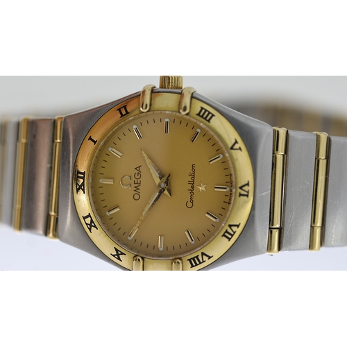 85 - LADIES OMEGA CONSTELLATION QUARTZ WATCH CIRCA 1998, circular champagne dial with baton hour markers,... 