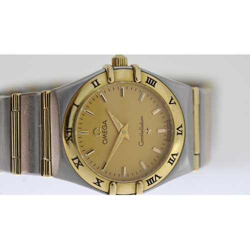 85 - LADIES OMEGA CONSTELLATION QUARTZ WATCH CIRCA 1998, circular champagne dial with baton hour markers,... 