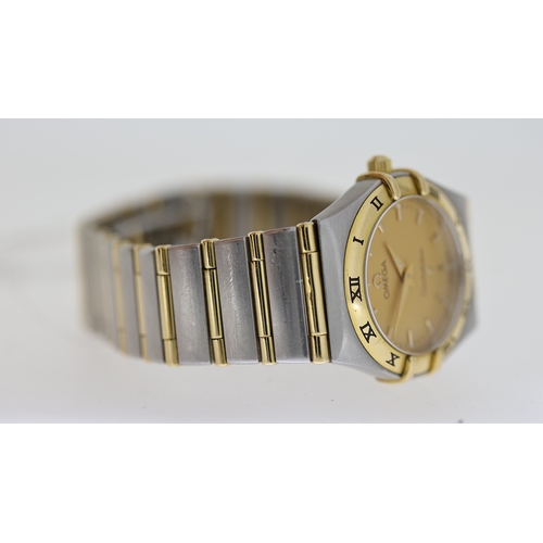 85 - LADIES OMEGA CONSTELLATION QUARTZ WATCH CIRCA 1998, circular champagne dial with baton hour markers,... 