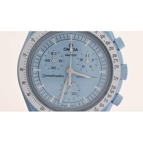 97 - OMEGA MOONSWATCH SPEEDMASTER MISSION TO URANUS WITH BOX,  tiffany blue case, white detail and strap ... 