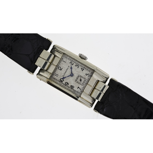 317 - VINTAGE 18CT LONGINES ART DECO WRISTWATCH, square silver patina dial with arabic numeral hour marker... 