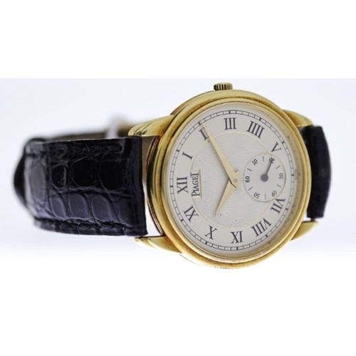 290 - 18CT PIAGET GOUVERNEUR REFERENCE 15968 WITH BOX, circular silver dial with roman numeral hour marker... 