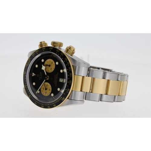 294 - TUDOR BLACK BAY CHRONO STEEL AND GOLD 79363N BOX AND PAPERS 2019, circular black dial with applied h... 