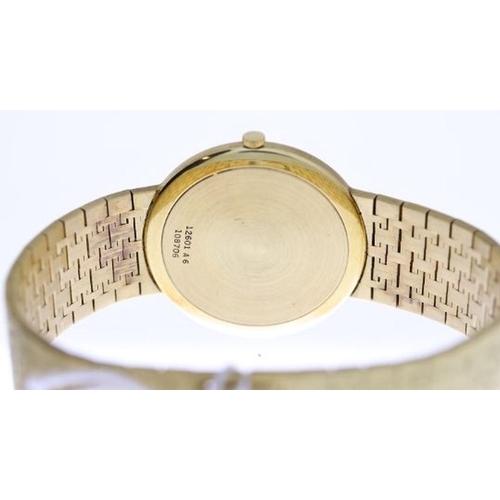 286 - 18CT PIAGET AUTOMATIC WITH BOX REFERENCE 12601, circular champagne bark effect dial with baton hour ... 