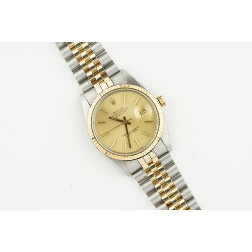 325 - ROLEX OYSTER PERPETUAL DATEJUST W/ GUARANTEE REF. 16013 CIRCA 1984, circular gold dial with hour mar... 