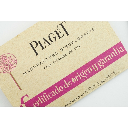 329 - PIAGET 18CT GOLD 'TANK' MANUALLY WOUND PURPLE DIAL W/ GUARANTEE PAPERS REF. 9228 CIRCA 1977, rectang... 