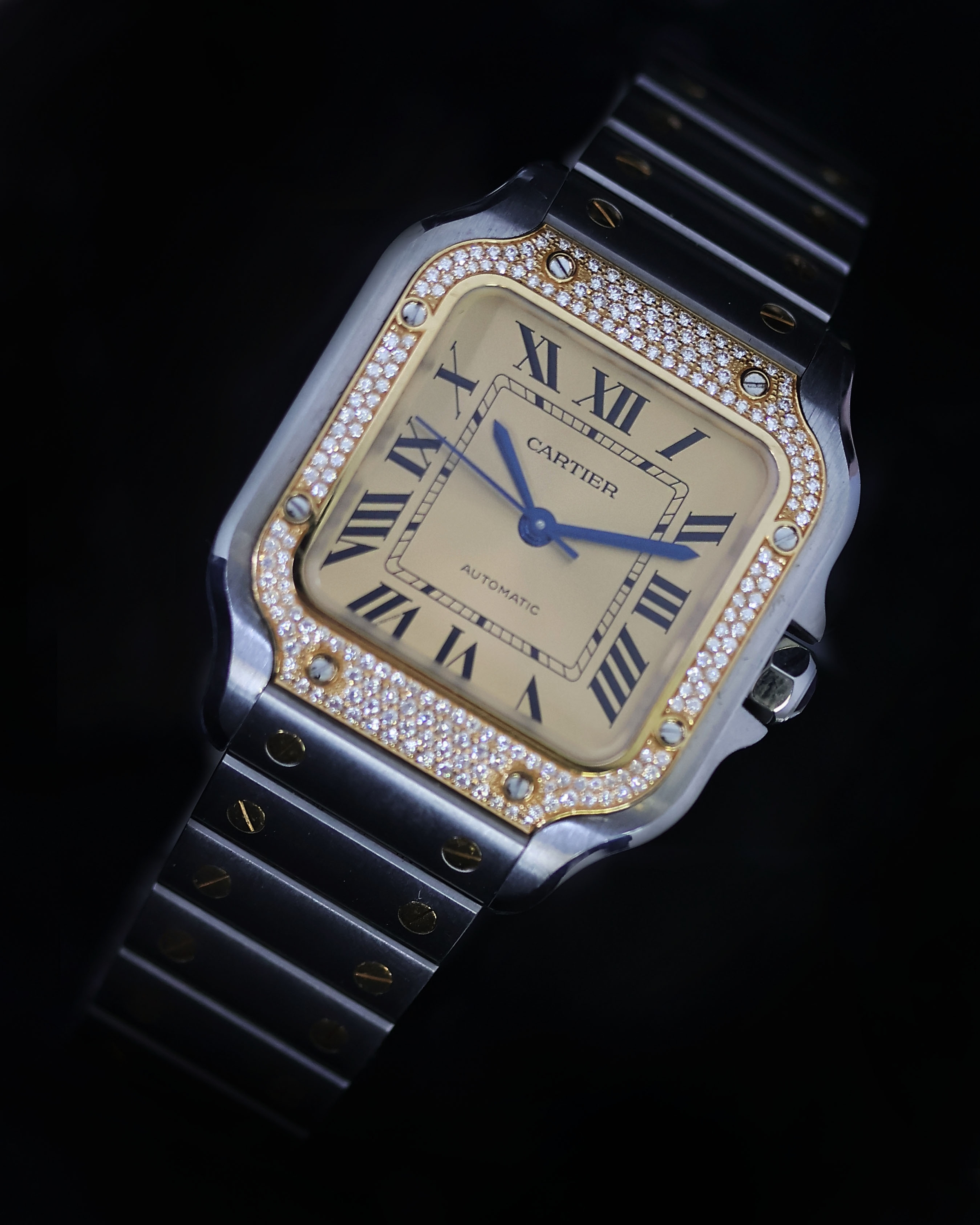 CARTIER SANTOS AUTOMATIC DIAMOND SET REFERENCE 4075 square