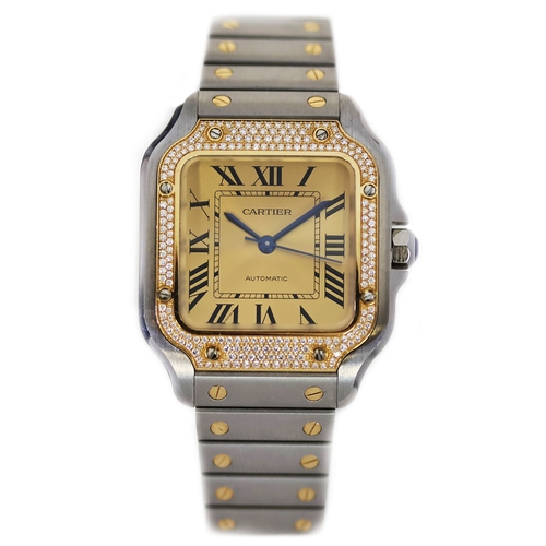 16 - CARTIER SANTOS AUTOMATIC DIAMOND SET REFERENCE 4075, square champagne dial with roman numeral hour m... 