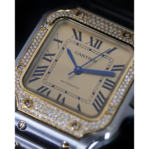 16 - CARTIER SANTOS AUTOMATIC DIAMOND SET REFERENCE 4075, square champagne dial with roman numeral hour m... 