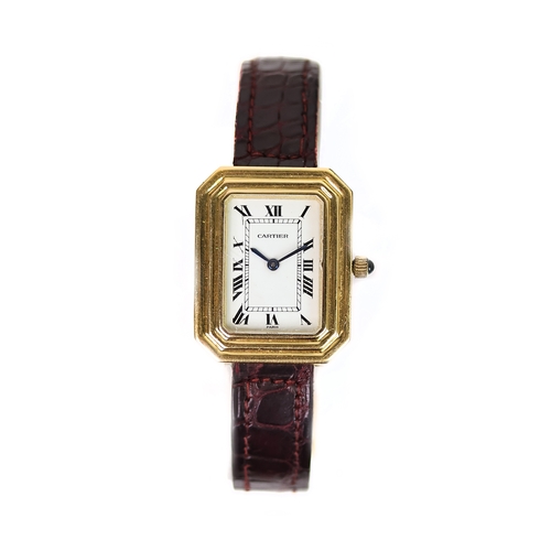 17 - VINTAGE 18CT CARTIER CRISTALLOR CIRCA 1970's, white rectangular dial, Roman numerals, stepped 18ct c... 