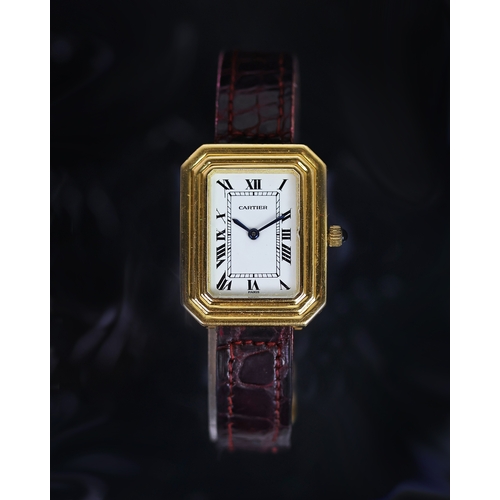 17 - VINTAGE 18CT CARTIER CRISTALLOR CIRCA 1970's, white rectangular dial, Roman numerals, stepped 18ct c... 