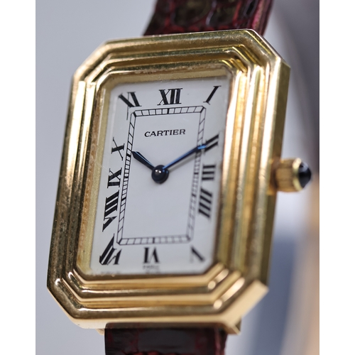 17 - VINTAGE 18CT CARTIER CRISTALLOR CIRCA 1970's, white rectangular dial, Roman numerals, stepped 18ct c... 