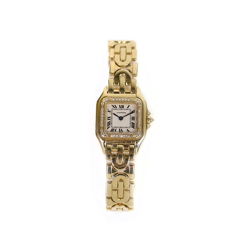 18 - 18CT LADIES CARTIER PANTHERE DIAMOND BEZEL REFERENCE 12802, square cream dial with roman numeral hou... 