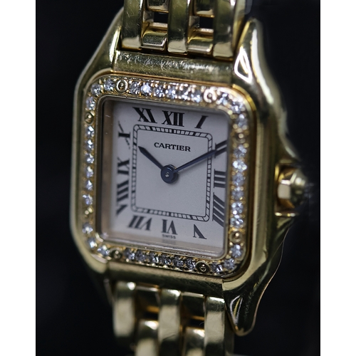 18 - 18CT LADIES CARTIER PANTHERE DIAMOND BEZEL REFERENCE 12802, square cream dial with roman numeral hou... 