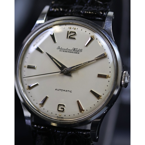 25 - EARLY IWC AUTOMATIC REFERENCE 854 CIRCA 1957, cream dial, tapered baton hour markers, 34.5mm steel c... 