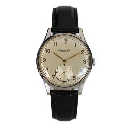 27 - VINTAGE IWC MECHANICAL WRISTWATCH CIRCA 1940s, circular silver dial with arabic numeral hour markers... 