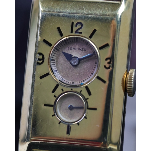 28 - VINTAGE LONGINES 14CT SUPER SOLO REFERENCE 3420 CIRCA 1933,  dual ail with a rare 14ct case, 20mm, i... 