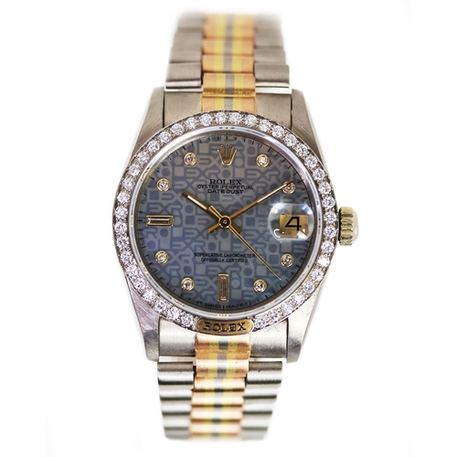 39 - 18CT ROLEX TRIDORE DIAMOND SET REFERENCE 68279B CIRCA 1985, circular blue mother of pearl jubilee di... 