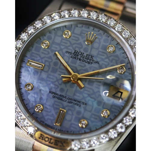 39 - 18CT ROLEX TRIDORE DIAMOND SET REFERENCE 68279B CIRCA 1985, circular blue mother of pearl jubilee di... 