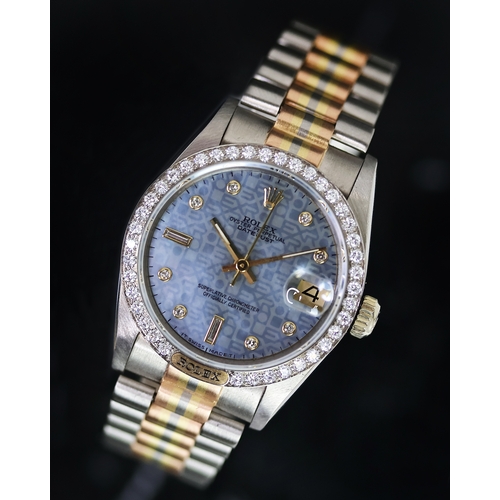 39 - 18CT ROLEX TRIDORE DIAMOND SET REFERENCE 68279B CIRCA 1985, circular blue mother of pearl jubilee di... 