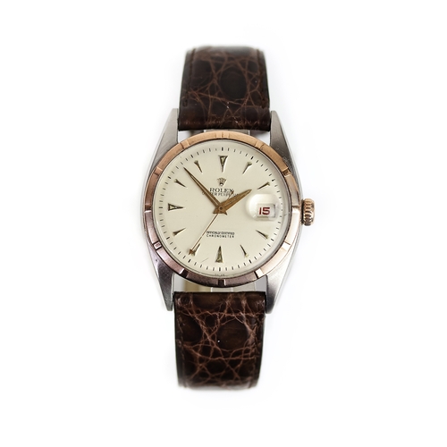 41 - RARE ROLEX OYSTER PERPETUAL 'EARLY DATEJUST' REFERENCE 6075 CIRCA 1951, circular silver dial with ba... 