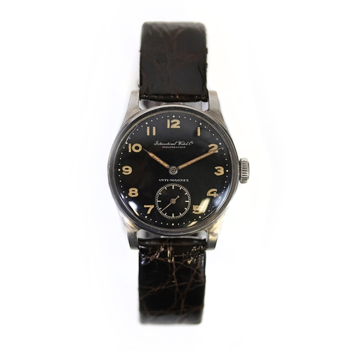 46 - VINTAGE IWC 'HERMETO SPORTS' MECHANICAL WRISTWATCH CIRCA 1940's, circular black dial with arabic num... 