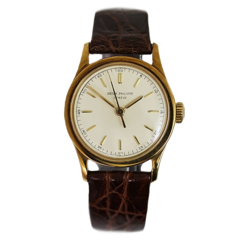 48 - RARE 18CT PATEK PHILIPPE CALATRAVA 1950S REFERENCE 2555, cream dial with centre seconds, outer 60 se... 