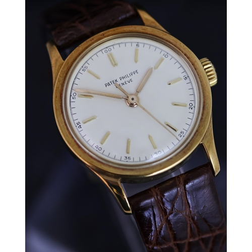 48 - RARE 18CT PATEK PHILIPPE CALATRAVA 1950S REFERENCE 2555, cream dial with centre seconds, outer 60 se... 